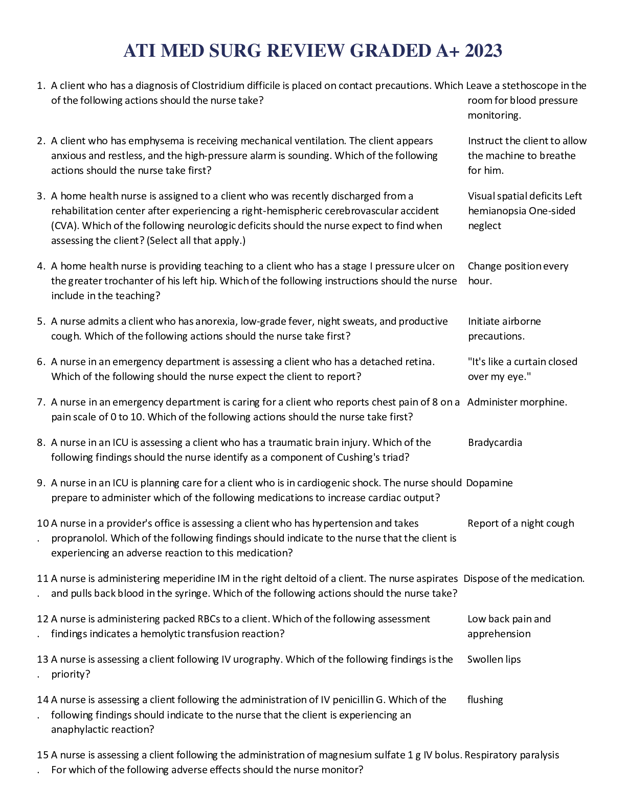 Preview image for ATI MED SURG REVIEW GRADED A+ 2023